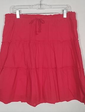 Merona Bright Coral Mini Skirt Women's M Lined Pull On Drawstring Cotton Boho